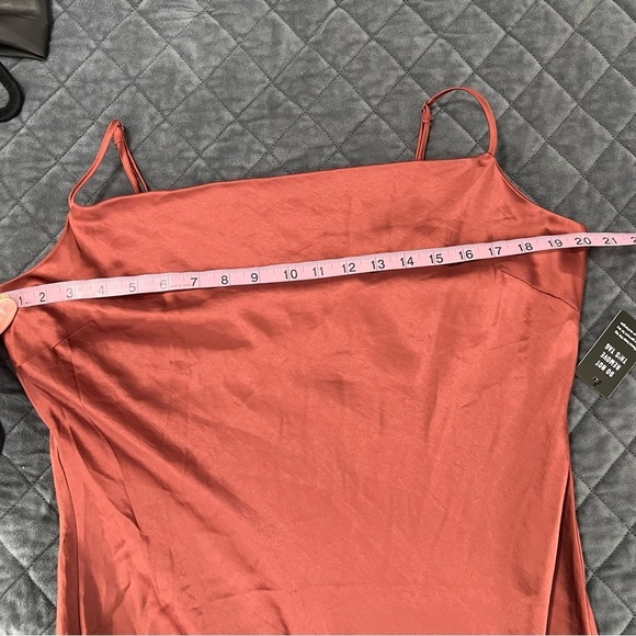 Express Dress Women Large Midi Satin Rust Dark Burnt Orange Slip Draped FF - Picture 4 of 6